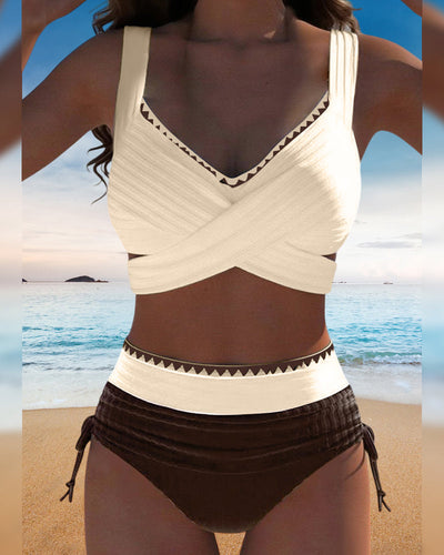 Bikini Casual Kontrastfarbe Nähen Zweiteilig