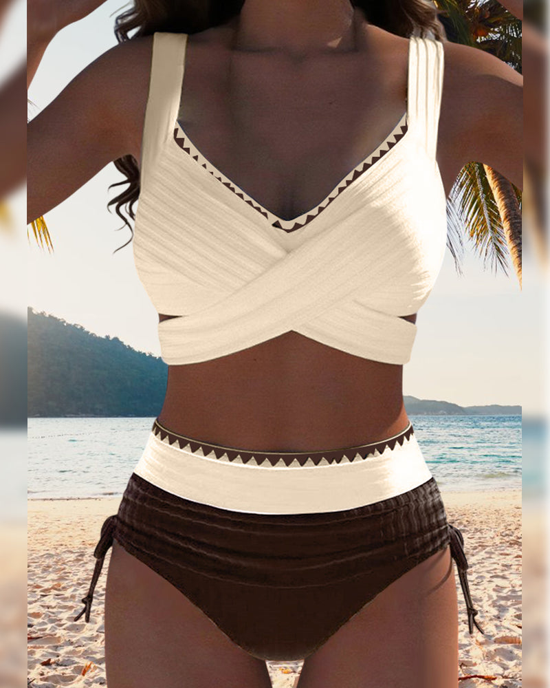 Bikini Casual Kontrastfarbe Nähen Zweiteilig