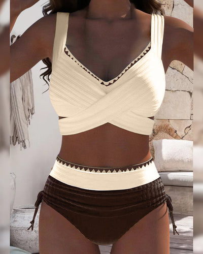 Bikini Casual Kontrastfarbe Nähen Zweiteilig