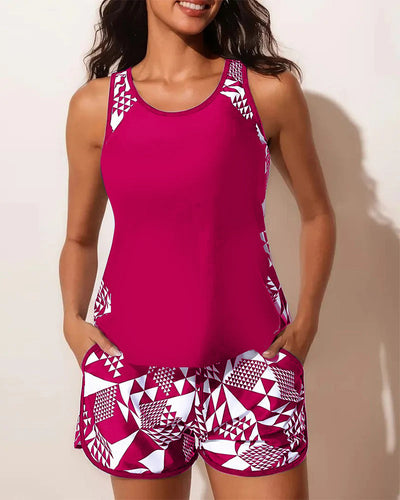 Badeanzug Tanktop Geometrisch Druck Zweiteilig