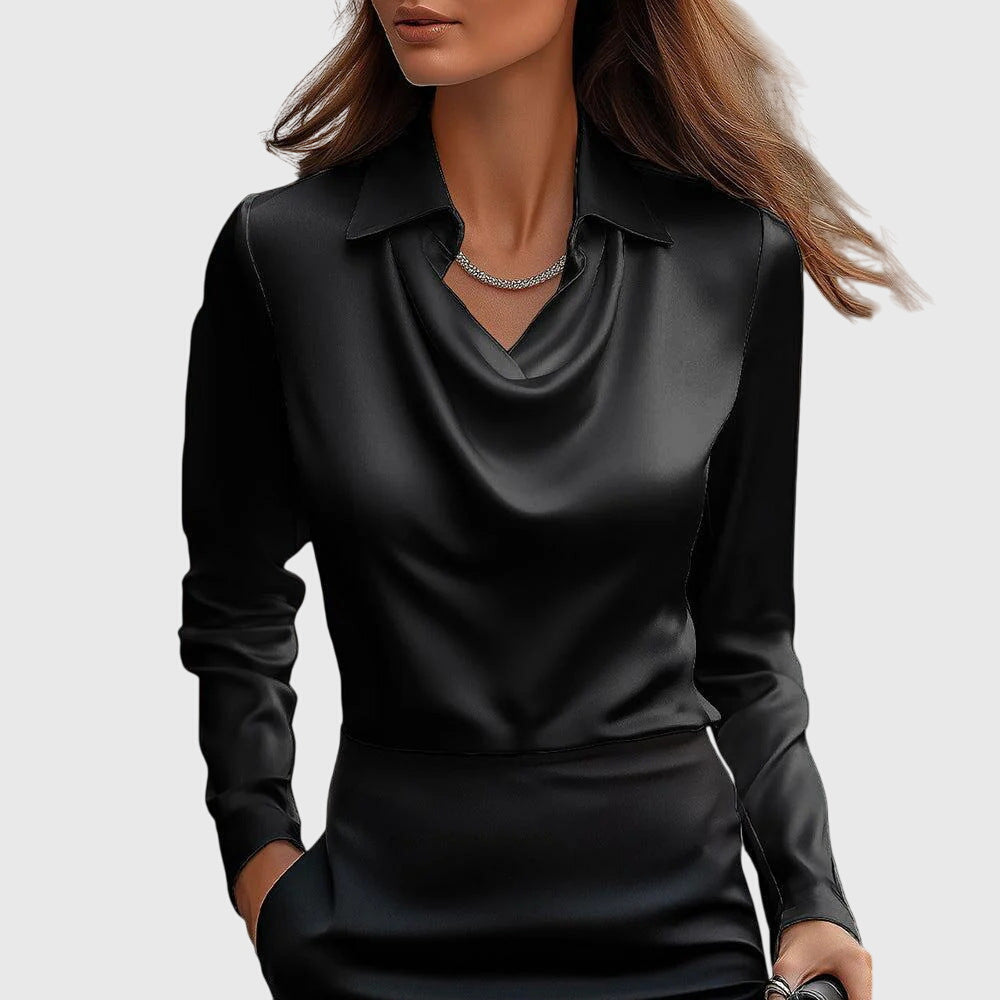 Sylvie | Bluse mit luxuriösem Glanz und Faltenkragen
