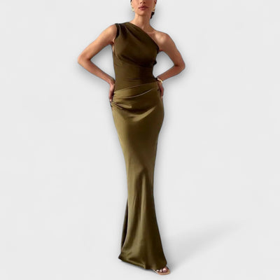 Leni - Elegantes Ein-Schulter Falten Maxi Kleid