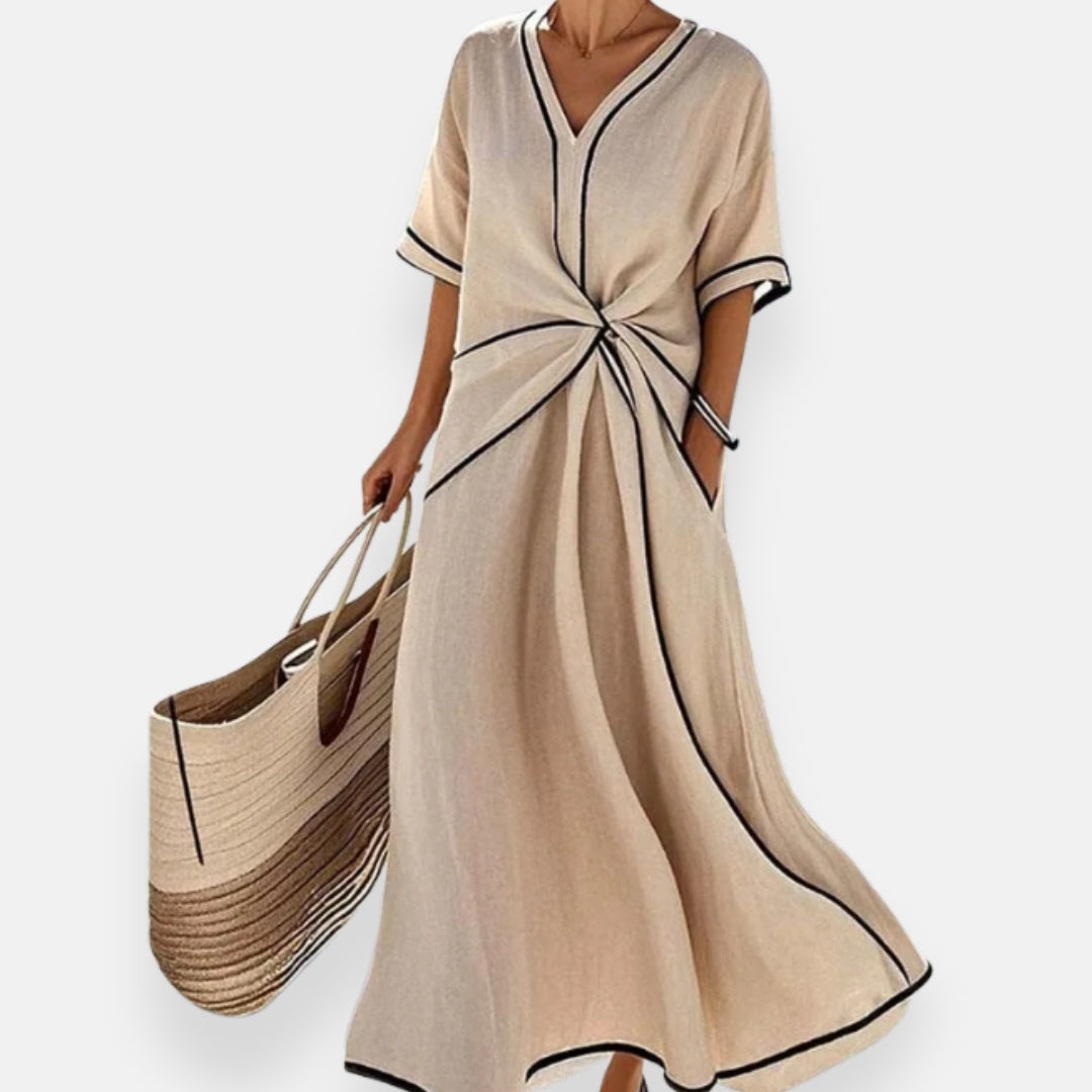 Malina | Kleid mit Knoten und kontrastierenden Besätzen