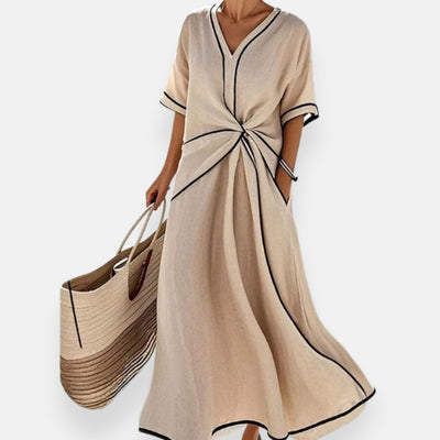 Malina | Kleid mit Knoten und kontrastierenden Besätzen