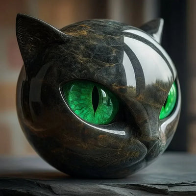 NyxCharm - Mystische schwarze Katzenkopfs Skulptur