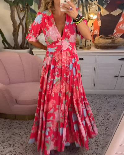 Tessa | Elegantes Kleid mit floralem Muster und V-Ausschnitt