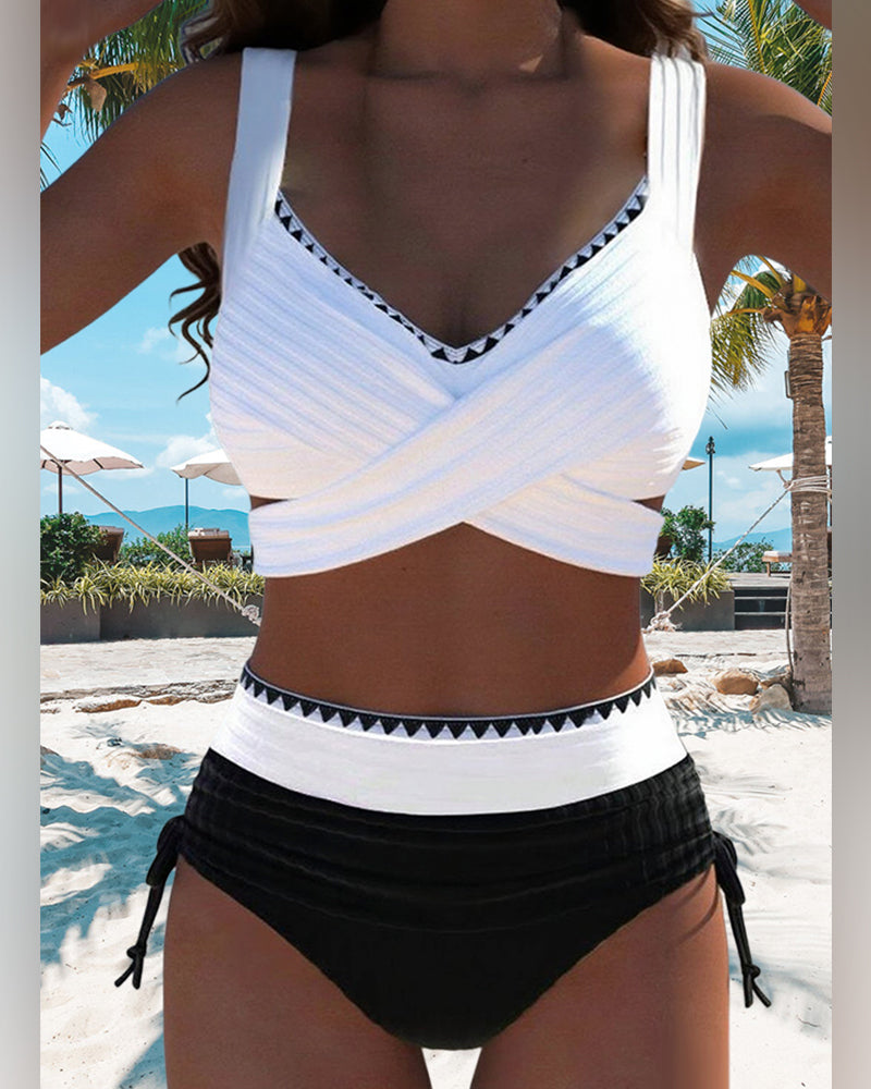 Bikini Casual Kontrastfarbe Nähen Zweiteilig