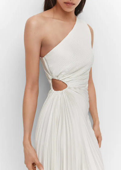 Sylviana - Ein-Schulter Plissiertes Midi-Kleid