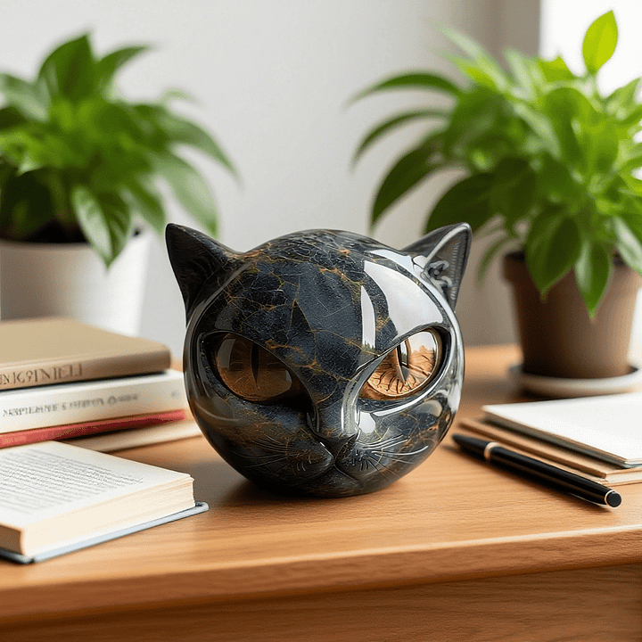 NyxCharm - Mystische schwarze Katzenkopfs Skulptur