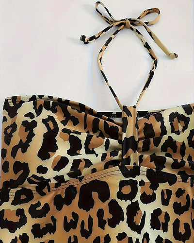 Tankini Neckholder A-Linie Leopardenmuster Dreieck