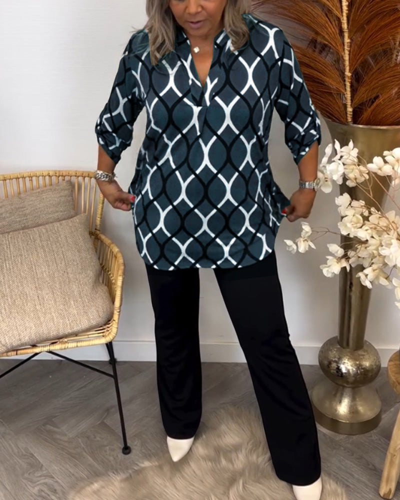 Janny | Lässige Bluse mit langen Ärmeln und elegantem Muster