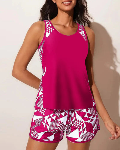Badeanzug Tanktop Geometrisch Druck Zweiteilig