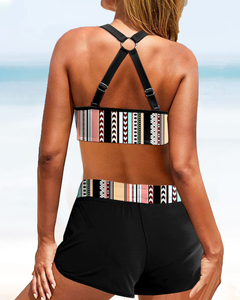 Bikinis mit hoher Taille und Streifendruck