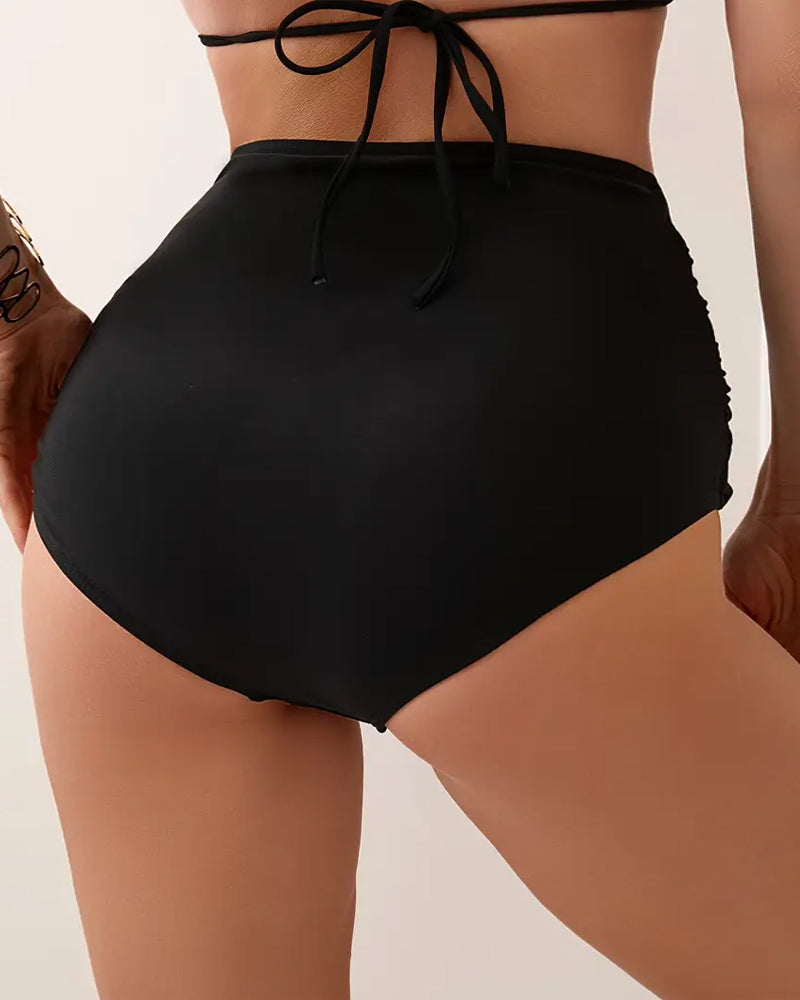 Badebekleidung Unterteil Plissiert Einfarbig Hohe Taille