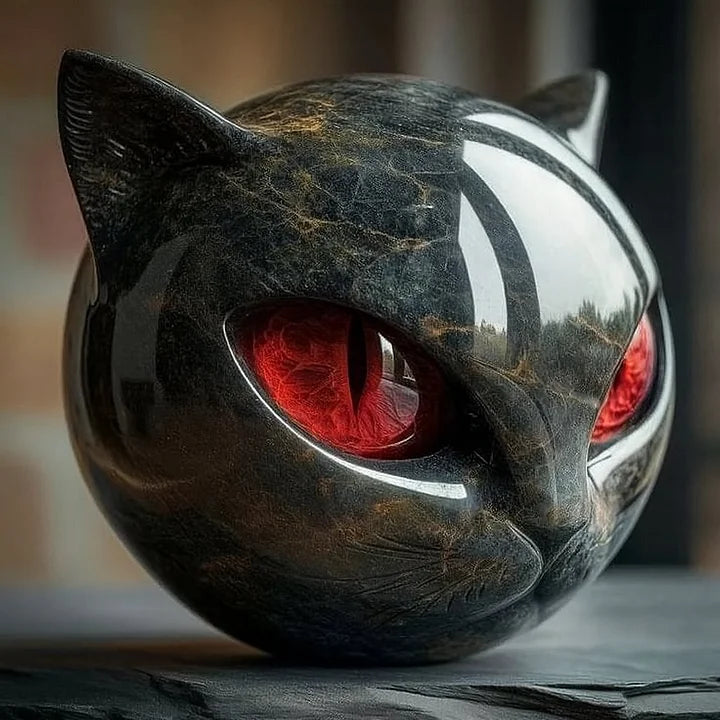 NyxCharm - Mystische schwarze Katzenkopfs Skulptur