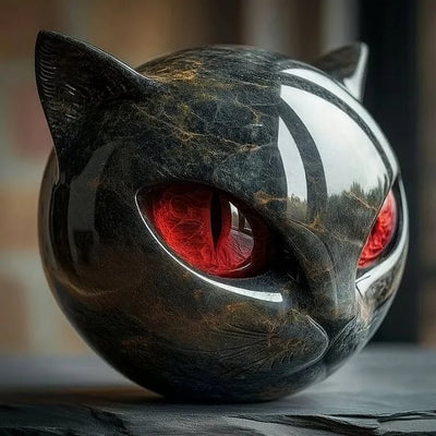 NyxCharm - Mystische schwarze Katzenkopfs Skulptur