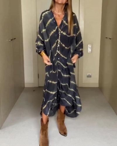 BOMEA - LANGES BOHEMIAN-KLEID MIT LANGEN ÄRMELN