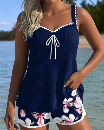 Tankini zweiteilig gerippt bedruckt Boxer