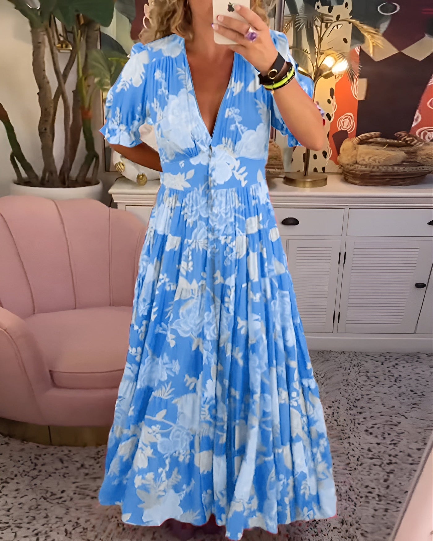 Tessa | Elegantes Kleid mit floralem Muster und V-Ausschnitt