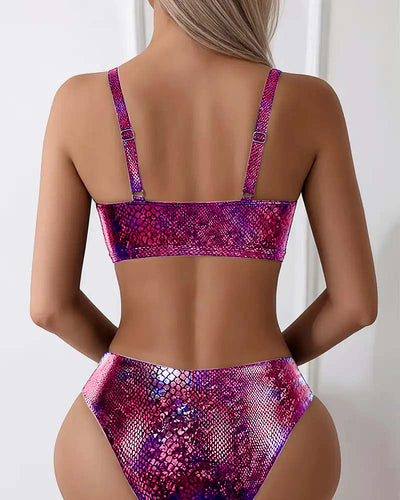 Bikini Schlangenprint Brustbinde Hohe Taille Dreieck