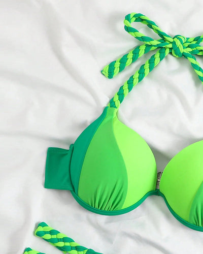 Colorblock-Neckholder-Bikini-Set