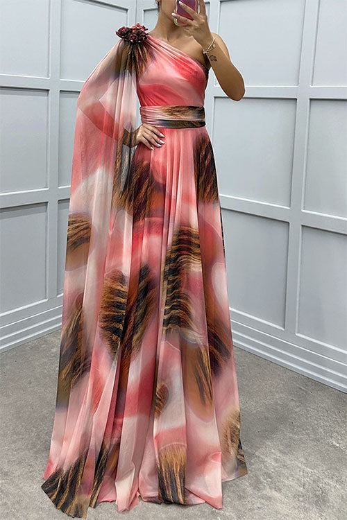 Lilliagirl – Schulterfreies Chiffonkleid Mit Print