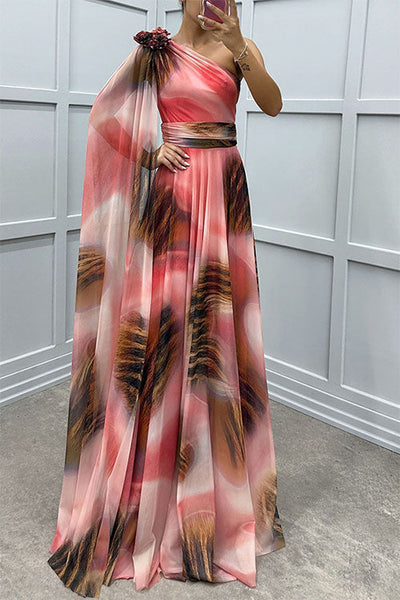 Lilliagirl – Schulterfreies Chiffonkleid Mit Print