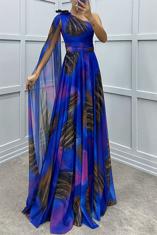Lilliagirl – Schulterfreies Chiffonkleid Mit Print