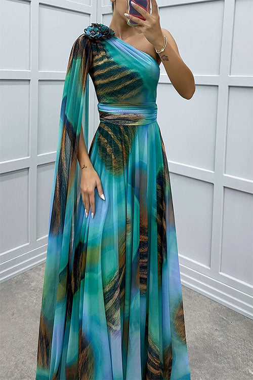 Lilliagirl – Schulterfreies Chiffonkleid Mit Print
