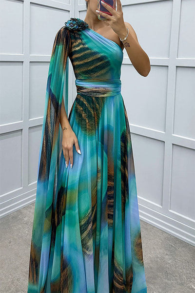 Lilliagirl – Schulterfreies Chiffonkleid Mit Print