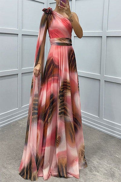 Lilliagirl – Schulterfreies Chiffonkleid Mit Print