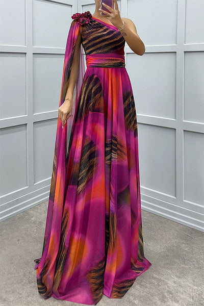 Lilliagirl – Schulterfreies Chiffonkleid Mit Print