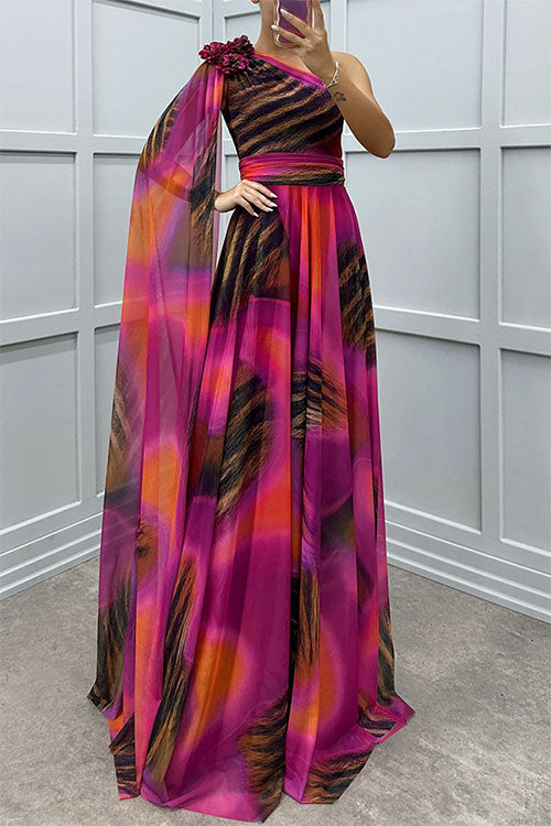 Lilliagirl – Schulterfreies Chiffonkleid Mit Print