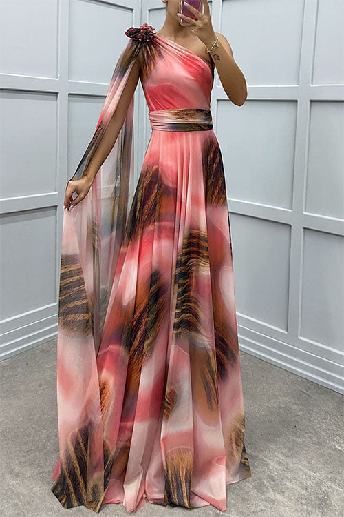 Lilliagirl – Schulterfreies Chiffonkleid Mit Print