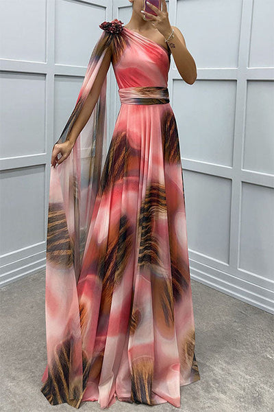 Lilliagirl – Schulterfreies Chiffonkleid Mit Print