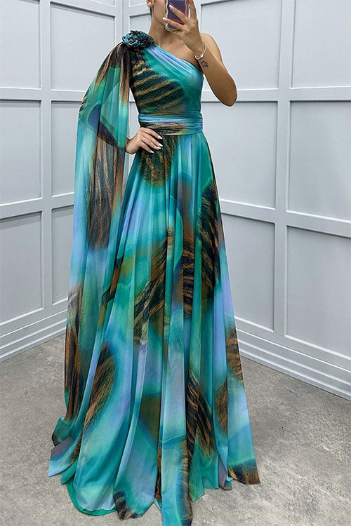 Lilliagirl – Schulterfreies Chiffonkleid Mit Print