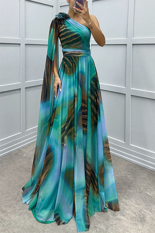 Lilliagirl – Schulterfreies Chiffonkleid Mit Print