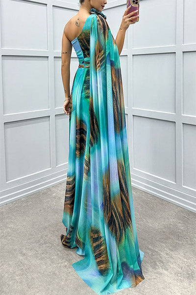 Lilliagirl – Schulterfreies Chiffonkleid Mit Print
