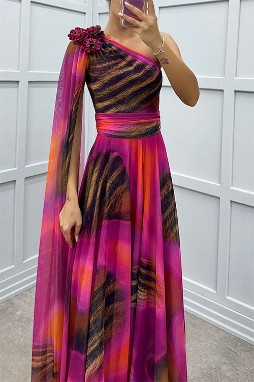 Lilliagirl – Schulterfreies Chiffonkleid Mit Print