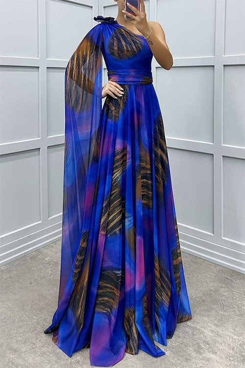 Lilliagirl – Schulterfreies Chiffonkleid Mit Print