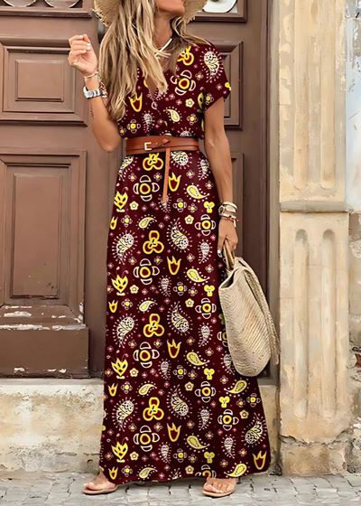 Lange Boho-Robe mit Plisseebund