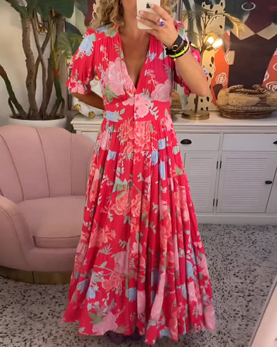 Tessa | Elegantes Kleid mit floralem Muster und V-Ausschnitt