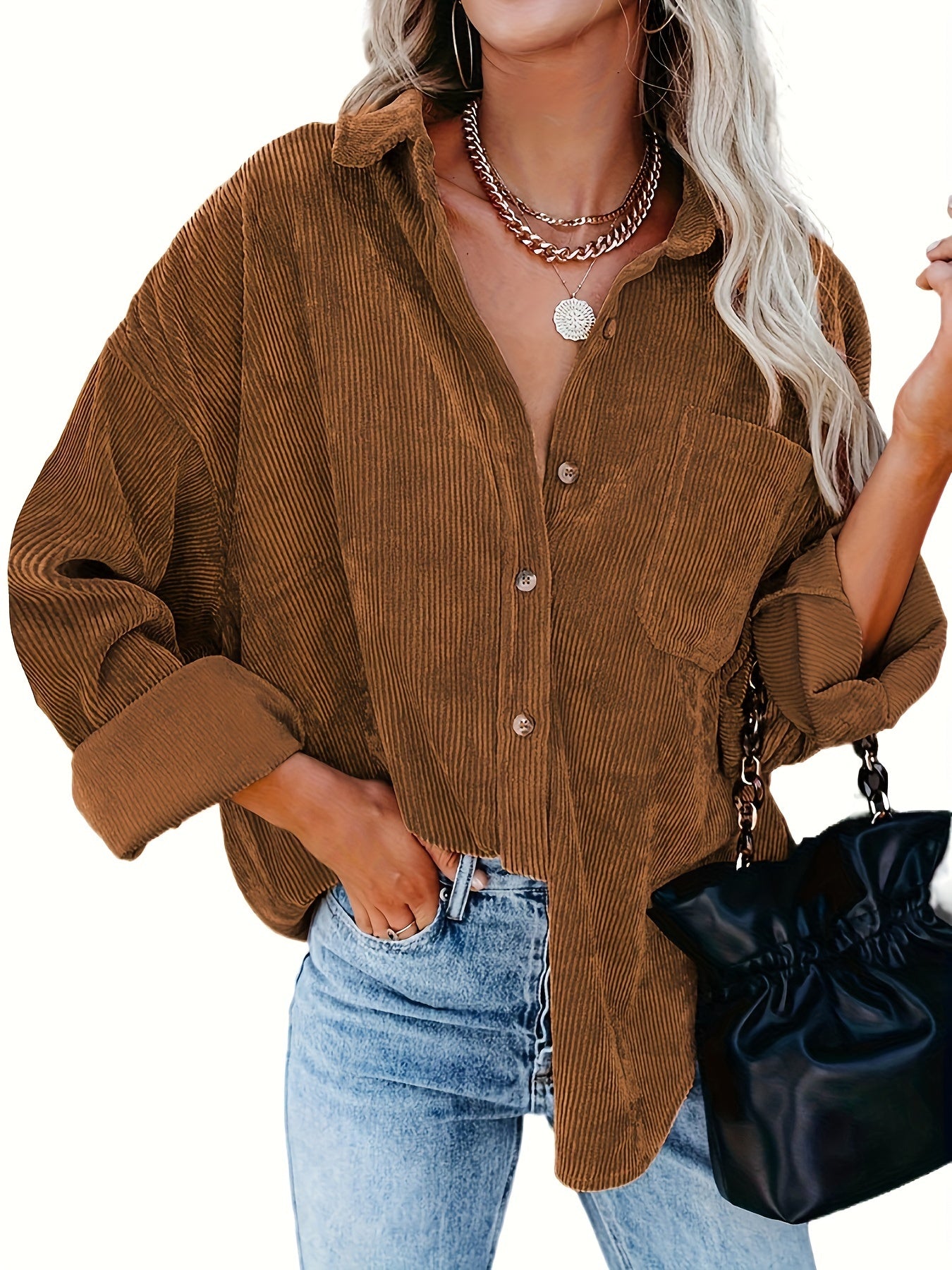 Fleur – Cord Overshirt mit Knopfleiste