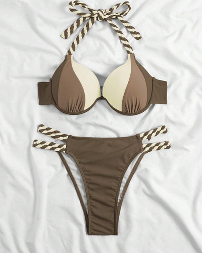 Colorblock-Neckholder-Bikini-Set