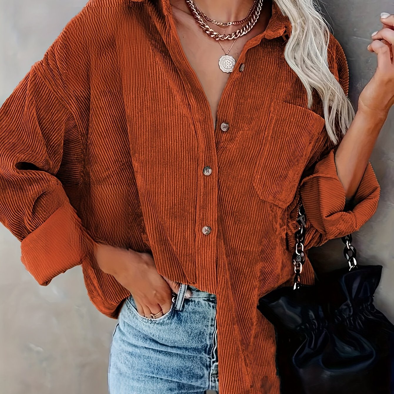 Fleur – Cord Overshirt mit Knopfleiste
