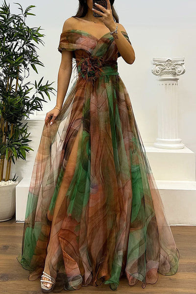Jinnie - Tüll-Maxikleid mit Federn, Falten & Schlitz