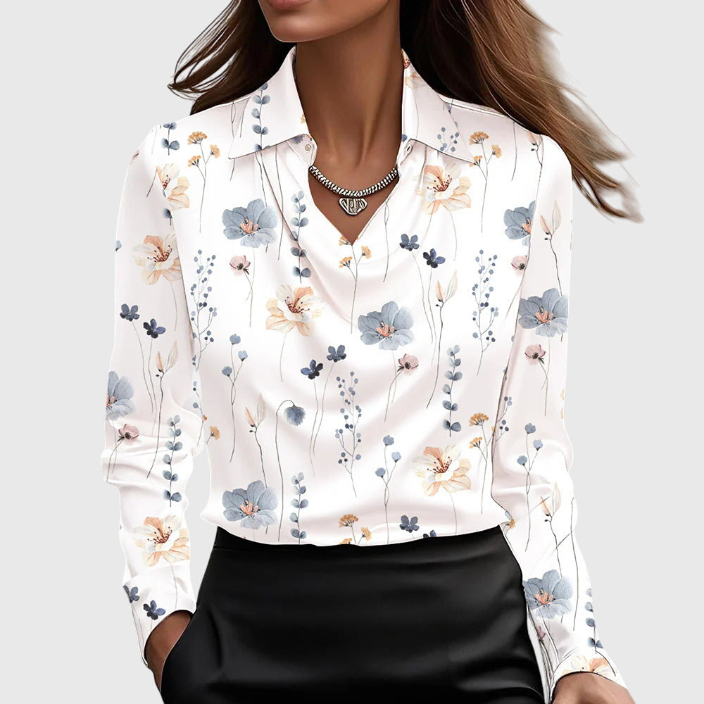 Sylvie | Bluse mit luxuriösem Glanz und Faltenkragen