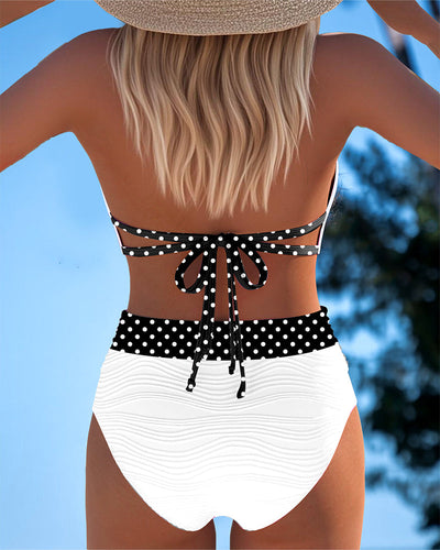 Bikini Tiefer V Träger Punkte Kontrast
