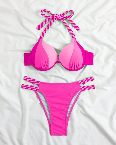 Colorblock-Neckholder-Bikini-Set