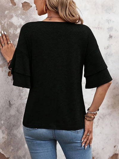 Johanna | T-Shirt mit V-Ausschnitt Und Weiten Ärmeln